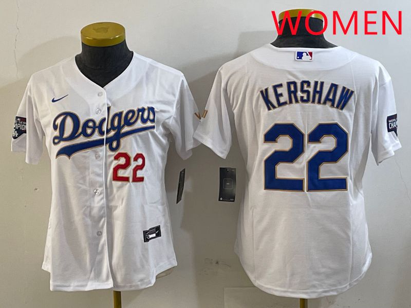 Women Los Angeles Dodgers 22 Kershaw White Gold Game 2025 Nike MLB Jersey style 8